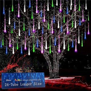Icicle Lights Outdoor, 24 Tubes Meteor Shower Lights for Xmas Decorations